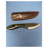 Custom Handcrafted Rasp Blade Knife with Swirled Resin Handle and Leather Sheath