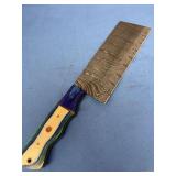 Custom Damascus Steel Kitchen Cleaver with Colored Wood Handle