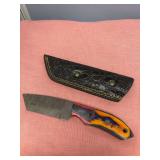 Damascus Steel Fixed Blade Knife with Multicolored Wood Handle and Sheath