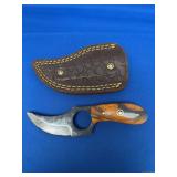 Custom Forged Fixed Blade Knife with Swirled Handle and Leather Sheath