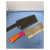 Custom Pattern Welded Damascus Steel Cleaver with Two-Tone Handle and Sheath