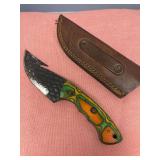 Custom Hand Forged Rasp Knife with Gut Hook and Leather Sheath