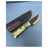Custom Handcrafted File Knife with Swirled Acrylic Handle and Textured Leather Sheath