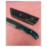 Custom Forged File Knife with Swirled Resin Handle and Leather Sheath