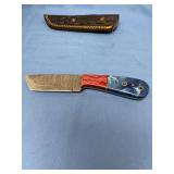 Custom Fixed Blade Knife with Damascus Steel Blade and Multi-Material Handle with Sheath