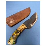 Custom File Blade Fixed Knife with Mixed Material Handle and Leather Sheath