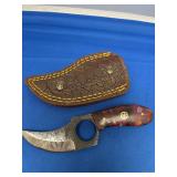 Custom Finger Ring Fixed Blade Knife with Multicolored Handle and Leather Sheath
