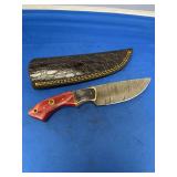 Custom Fixed Blade Knife with Damascus Steel Blade and Multi-Material Handle with Leather Sheath
