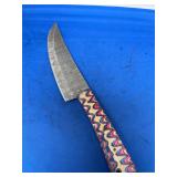 Damascus Steel Fixed Blade Knife with Multi-Color Patterned Handle