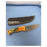 Custom Fixed Blade Knife with Pattern Welded Damascus Steel Blade and Multicolored Handle