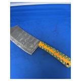 Damascus Steel Kitchen Cleaver with Colored Handle