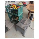 Rolling Tool Cart with Assorted Hand Tools and Hammers