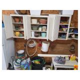 Lot of Gardening Supplies, Planters, Seed, and Hardware in Storage Cabinets