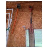 Long-Handled Garden Tools Lot Including D-Handle Shovel and Fruit Harvester