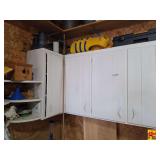 Assorted Wall Cabinets with Contents Including Plumbing Supplies, Lighting, and Hardware