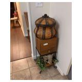 Woven Bamboo Basket with Lidded Container and Contents
