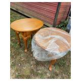 Set of Two Round Wooden Accent Tables with Cabriole Legs