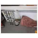 Lot of Shop Equipment and Hardware Including Pressurized Tank, Metal Rods, and Funnel