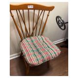 Wooden Windsor Style Swivel Chair with Plaid Cushion