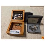 Pocket Knives, Wristwatches, and Ammunition Assortment in Wooden Box