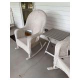 White Wicker Rocking Chairs and Folding Table Set