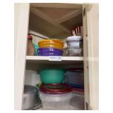 Kitchen Cabinet Contents Including Food Storage Containers and Bakeware