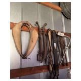 Leather Horse Collar and Wooden Farm Harness Equipment