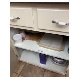 Kitchen Cabinet Assortment of Food Storage Containers, Utensils, and Canning Jars