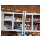 Assorted Cabinet Contents with Hardware, Light Bulbs, and Household Goods