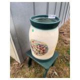 Ceramic Crock with Farm Scene Decal and Green Trim