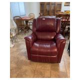 Burgundy Leather Recliner Chair with Contrast Stitching