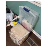 Assorted Linens and Storage Tote