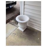 White Concrete Urn Planter with Leaf Relief Design
