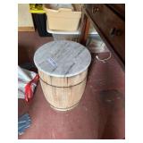 Wooden Barrel Table with Marble Top and Contents