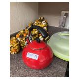 Red Tea Kettle and Ceramic Canister Set