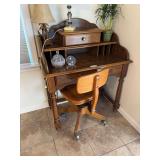 Wooden Writing Desk with Hutch and Rolling Office Chair