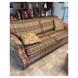 Plaid Upholstered Sofa with Accent Pillows