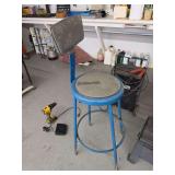 Blue Metal Shop Stool with Backrest and Padded Seat