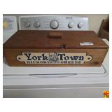 York Town Hickory Cheese Wood Storage Box with Mixed Household Items