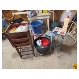 Assorted Household and Decor Items Lot including Planters, Storage Bins, and Stools