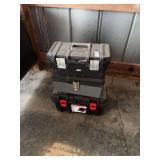 Assorted Plastic Toolboxes with Hand Tools and Hardware