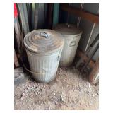 Set of Two Galvanized Metal Trash Cans with Lids
