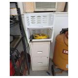 Two-Drawer Metal Filing Cabinet with Plastic Stackable Bins and Contents