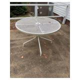 White Metal Mesh Outdoor Patio Table with Umbrella Hole