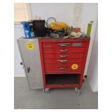 Rolling Tool Cabinet and Side Locker with Assorted Hand Tools and Hardware