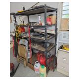 Metal Storage Shelf Unit with Assorted Workshop and Garage Items