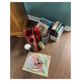 Assorted Home Decor, Books, and Picnic Set Lot