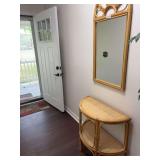 Rattan Half-Moon Console Table and Matching Wall Mirror