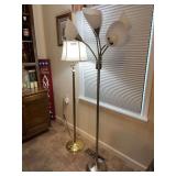 Set of Two Floor Lamps Including Brass Finish Swing Arm Lamp and Brushed Nickel Multi-Light Lamp
