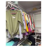 Assorted Wardrobe Lot Including Hanging Apparel, Footwear, and Storage Totes